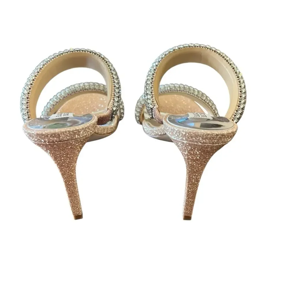 Badgley Mischka Sade Jeweled Double-Band Stiletto Heels Blush Gold NEW Size 7.5